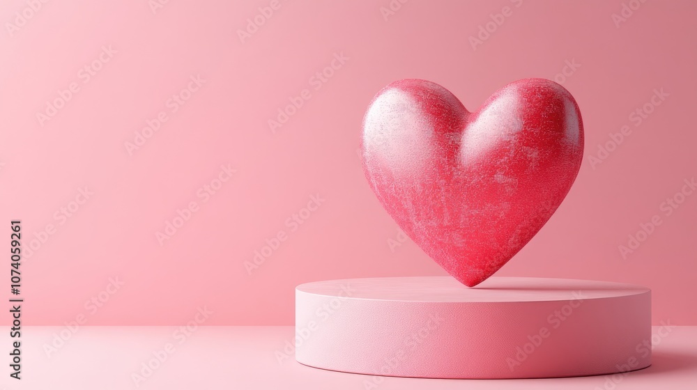 Poster a 3d rendering of a display stand featuring a pink heart against a plain pink background