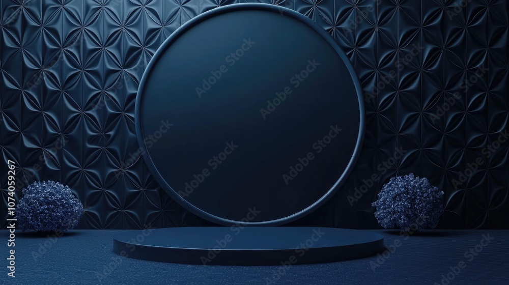 Aufkleber dark blue geometric backdrop with a podium design in a blue theme 3d rendering