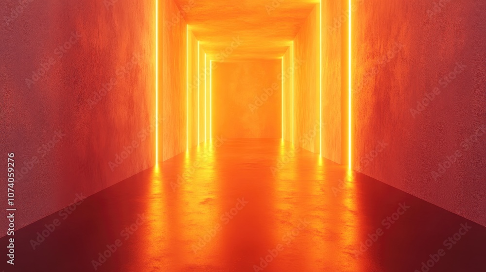 Poster 3D rendering of a blank background scene with concentrated texture lighting and orange neon illumination