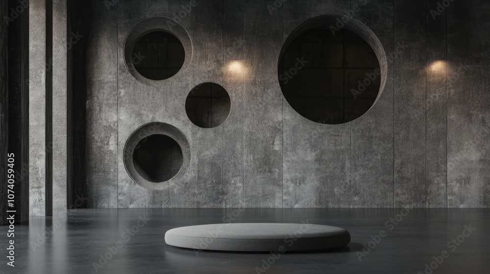 Poster dark industrial interior with a concrete wall suitable for product presentations 3d rendering of an 