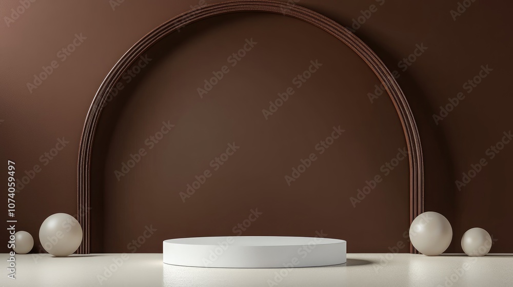 Poster Minimal white podium against a brown backdrop for product display 3D rendering