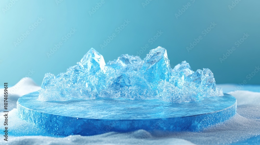 Poster cracked blue ice parking symbol on a blue snow podium social media icon for website presentation and