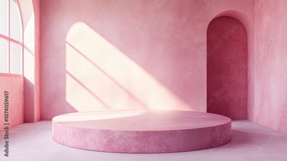 Aufkleber Pastel pink display podium on an empty surface with a soft backdrop 3D rendering without any entry point
