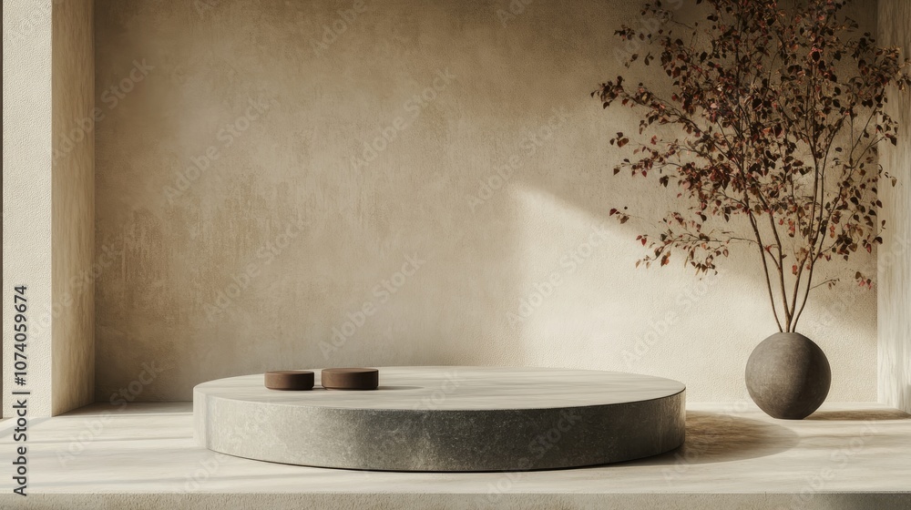 Poster minimalistic geometric podium for showcasing products 3d rendering