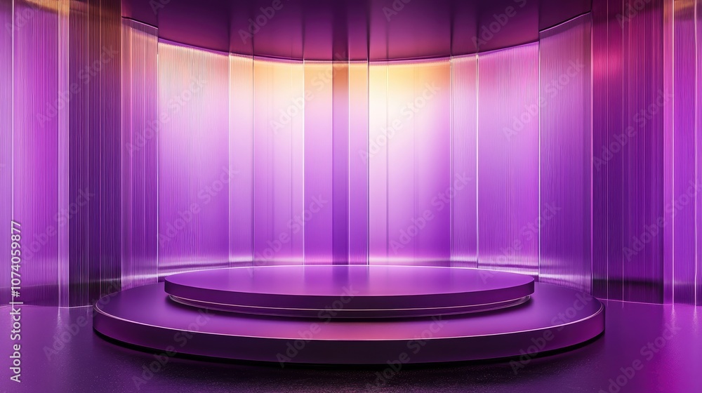 Poster podium stage displayed on a purple glass backdrop 3d rendering