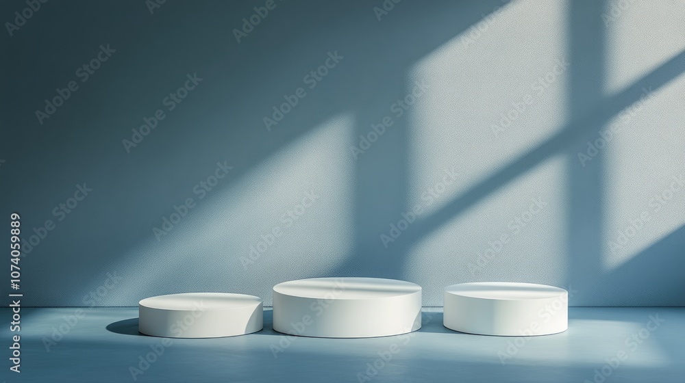 Aufkleber geometric shape podium on a blue background for product display 3d rendering minimalist design