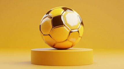 Football icon Yellow gold football symbol on a golden podium 3D rendered social media emblem