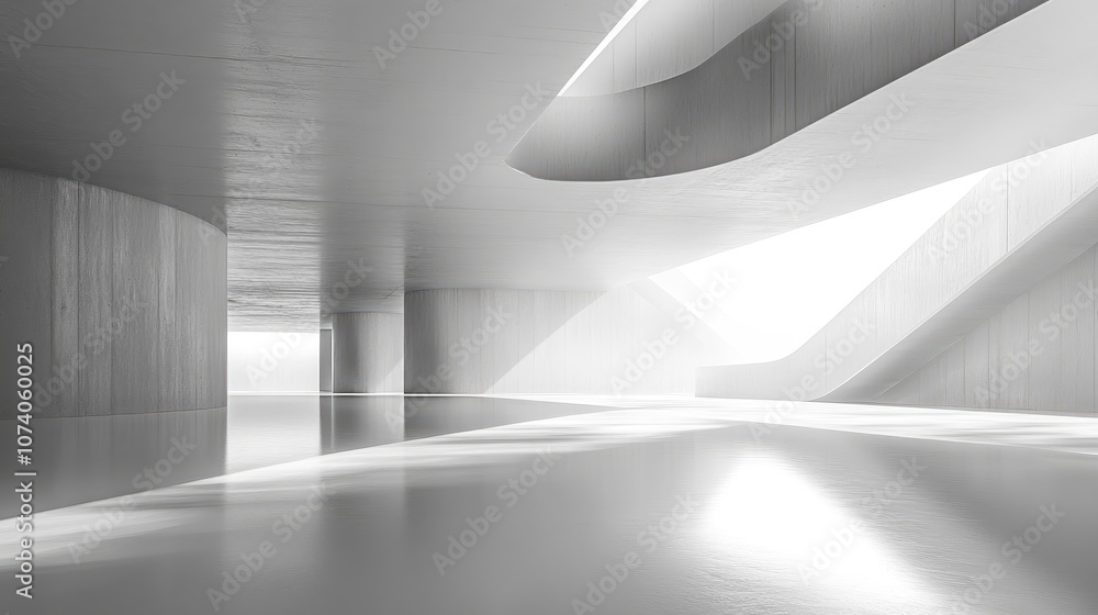 Poster Abstract modern architectural background with an expansive empty interior space 3D rendering