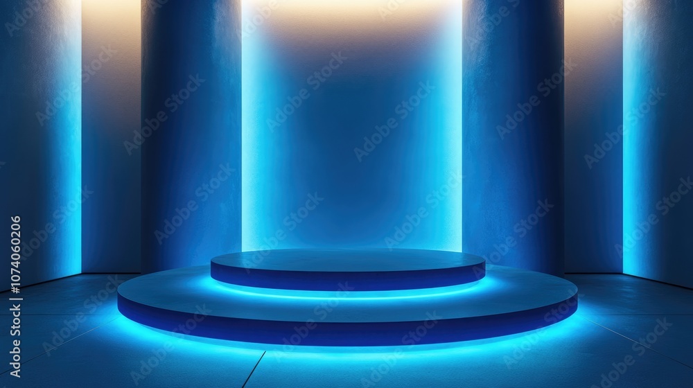Aufkleber blue geometric pedestal for showcasing with illumination vacant product display featuring a geometri