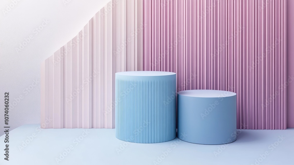 Aufkleber Abstract geometric empty space for minimal product display on luxury cylinder podiums Pastel color background in studio setting 3D rendering
