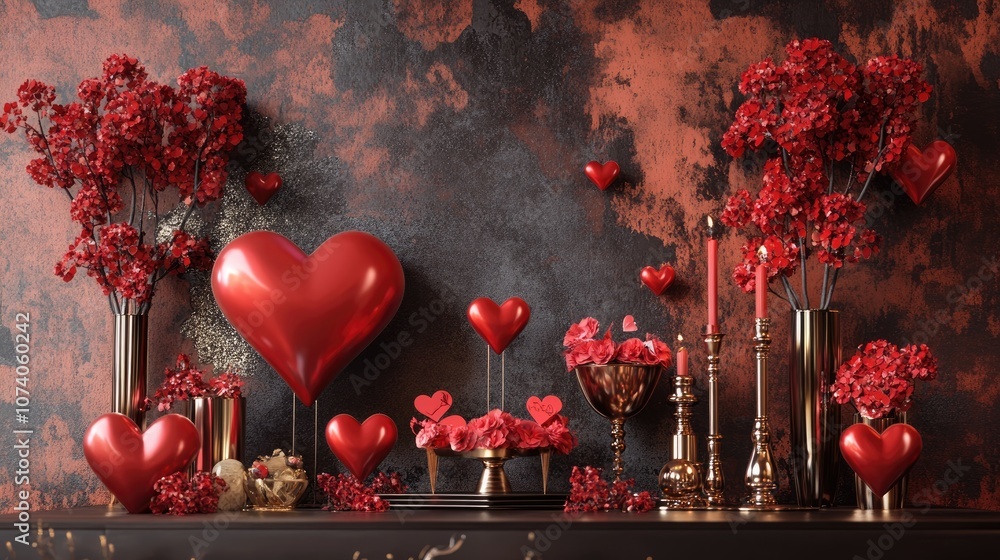 Poster 3d rendering of a decorative display for valentine s day celebration