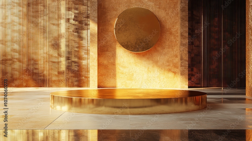 Poster Gold pedestals and product display platforms background visuals 3D computer graphics 3D renderings