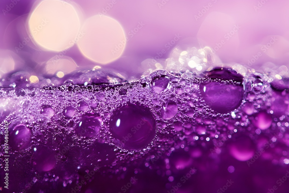 Aufkleber close-up of bubbles on a purple surface, creating an abstract and vibrant visual effect.
