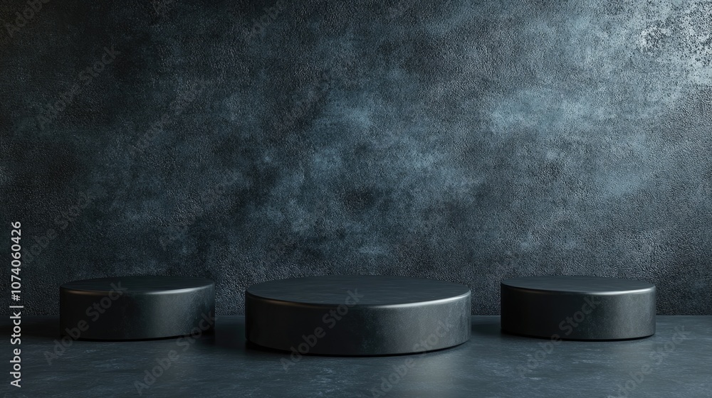 Poster empty black podium display minimalist dark pedestal for product showcasing blank platform 3d renderi