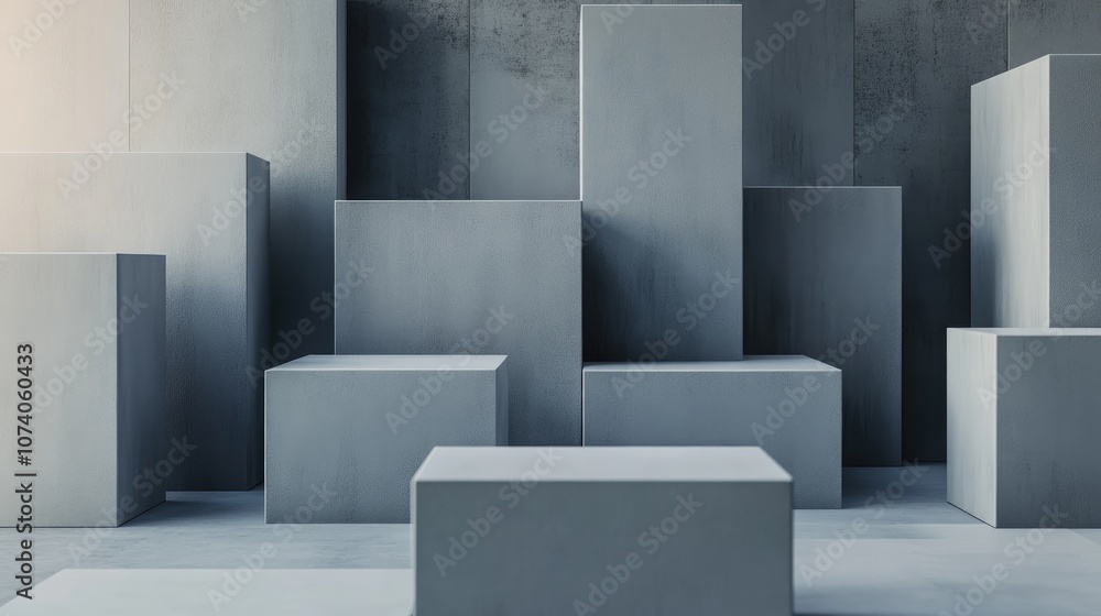 Poster 3D rendering of an abstract square backdrop featuring a conceptual display scene for showcasing products or sales