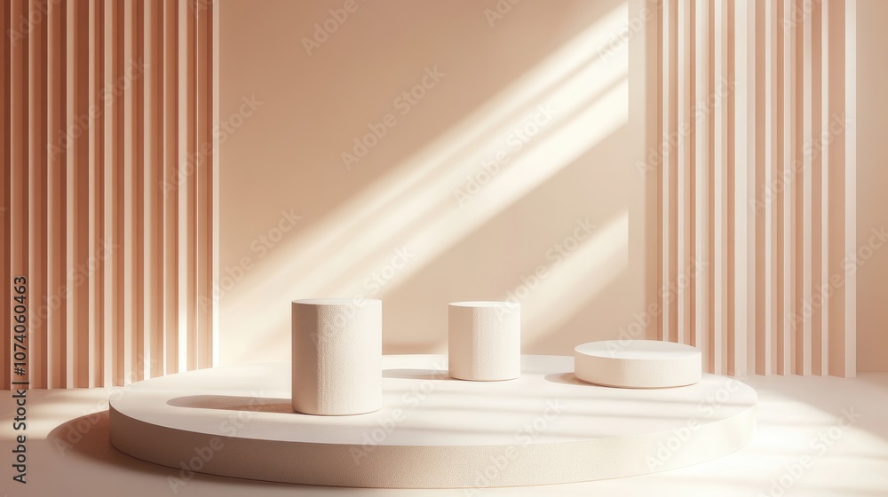 Aufkleber Premium podium in an abstract minimal interior setting with a pastel light background Mockup for exhibitions and product presentations featuring a 3D rendering of geometric elements and cylinders