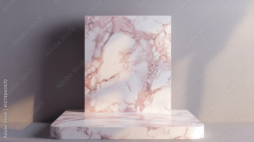 Aufkleber Light pastel gradient background featuring a marble square display platform A minimalist studio setting with a podium against a gray backdrop 3D rendering