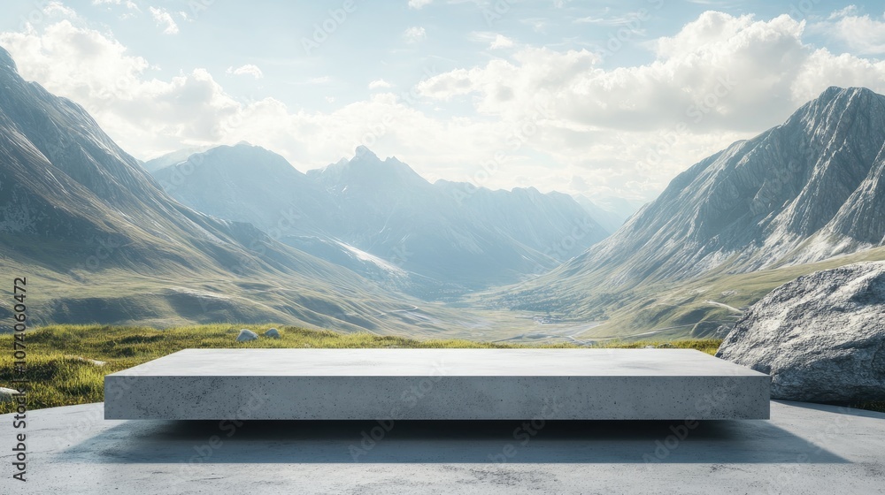 Fototapete 3d rendering of a landscape layout featuring an empty concrete texture podium for product presentati