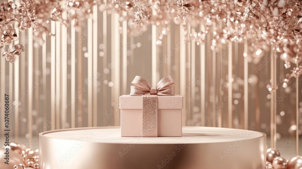 Poster 3d rendering of an elegant circular podium with a gift box backdrop for displaying beauty cosmetic p