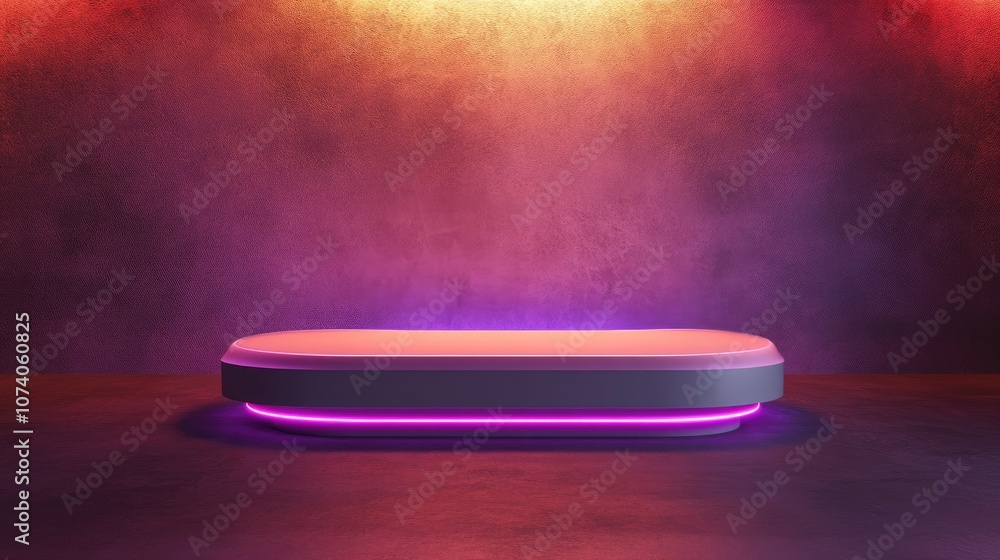 Aufkleber 3d rendering of a contemporary mockup podium featuring neon lighting a futuristic pedestal and a bla