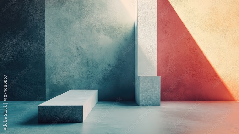 Poster Minimalist abstract backdrop featuring primitive geometric shapes rendered in 3D