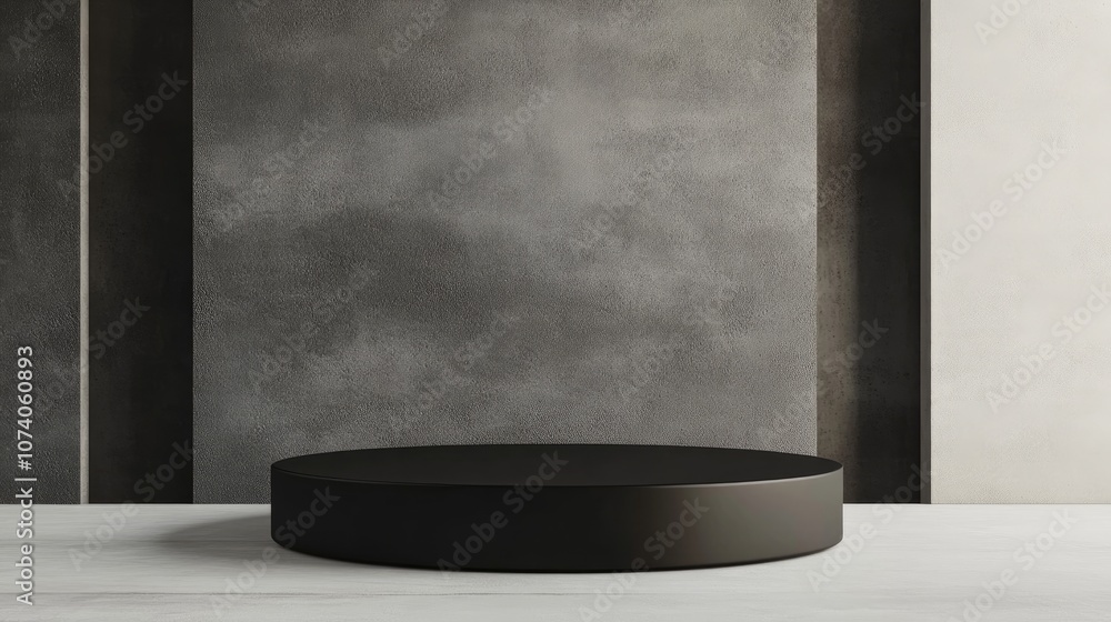 Poster empty black podium display minimalist dark pedestal for product showcasing blank platform 3d renderi