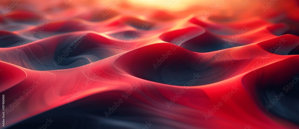Poster red and black curved lines futuristic abstract 3d background with wavy elements blurred shapes high 