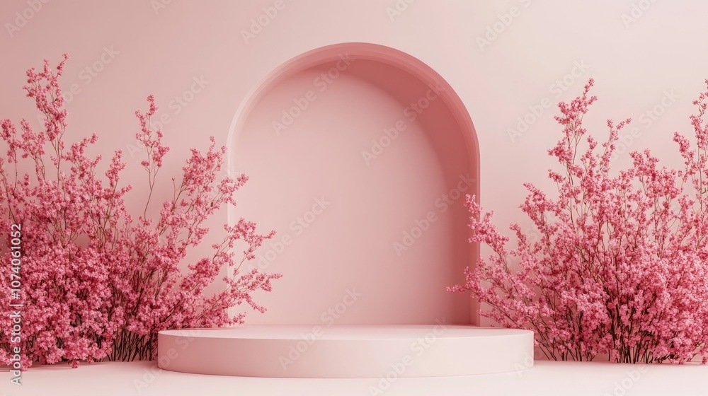 Aufkleber 3D rendering of a minimal background featuring an empty space with a podium for showcasing products