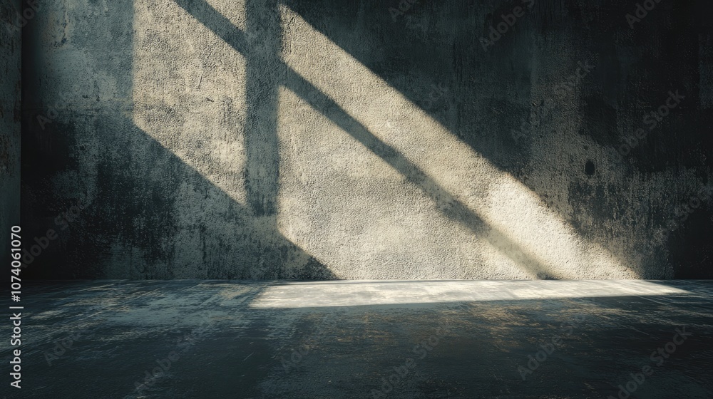 Poster Dark industrial interior with a concrete wall suitable for product presentations 3D rendering of an empty abstract space for display purposes