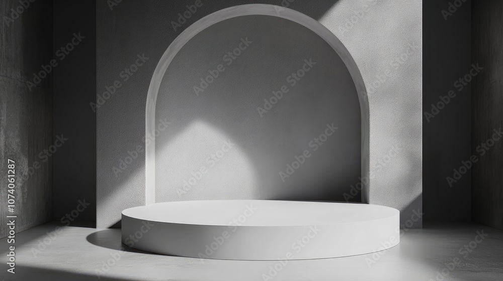 Poster minimalist white pedestal or podium in grayscale blank stage designed for product presentation 3d re