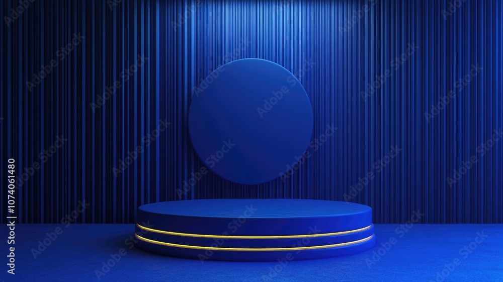 Aufkleber dark blue geometric backdrop with a podium design in a blue theme 3d rendering