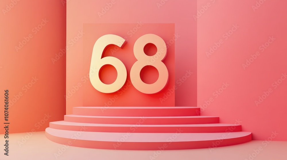 Poster Podium setup for mock up presentation in minimalist style featuring the number 68 complemented by ample copy space 3D rendered abstract background design