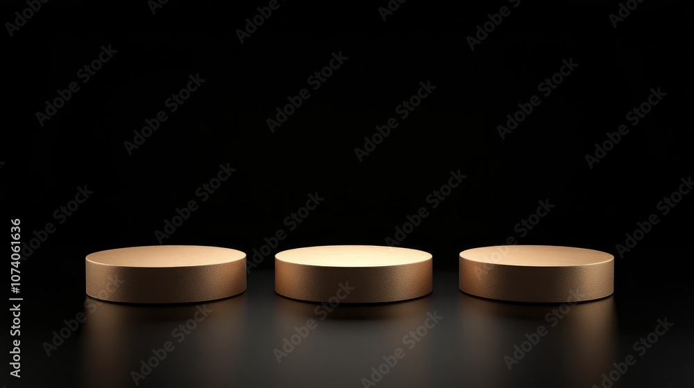 Poster three podiums set against a black background 3d rendering