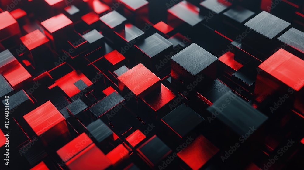 Poster abstract background featuring 3d rendered red and black cubes