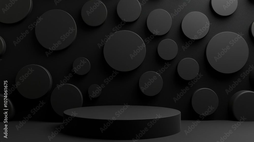 Poster abstract black background featuring a geometric podium for product display 3d rendering