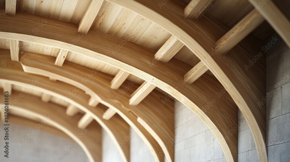 Poster create a curved upper wall with multiple straight wooden beams inside