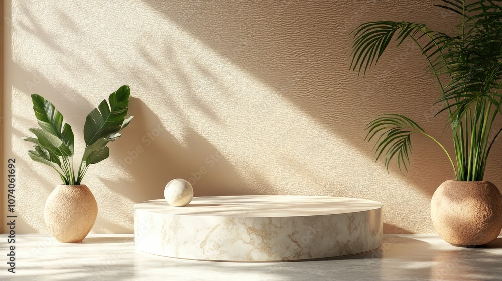 Aufkleber 3D rendering of a podium mock up for product display featuring an abstract minimal concept with a geometric background