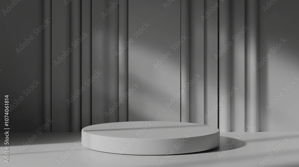 Poster Minimalist 3D illustration of an empty podium cylinder pedestal for product display in an abstract setting