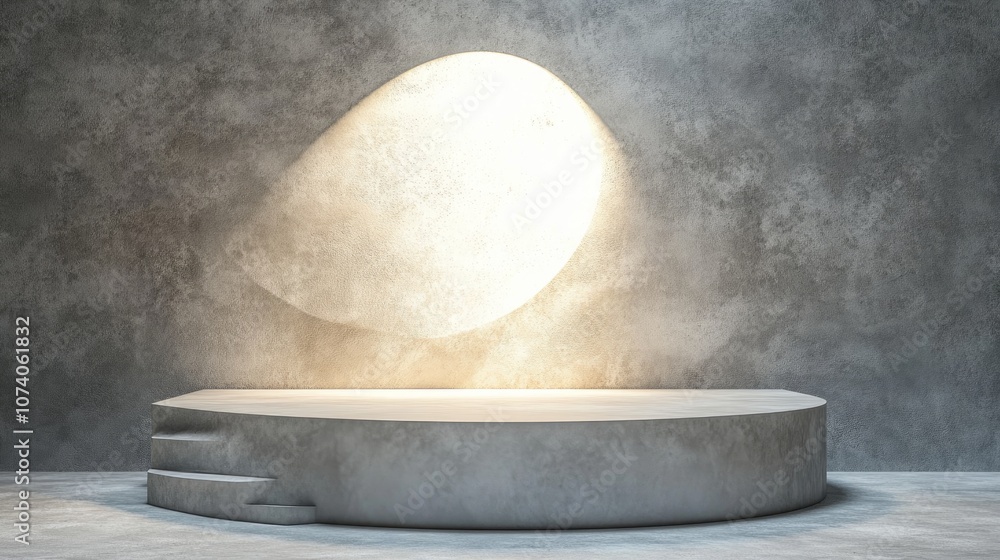 Poster Abstract white light illuminating a textured wall background featuring a geometric shape 3D rendered design for product display on a website Mockup with a gray podium scene concept Empty showcase 