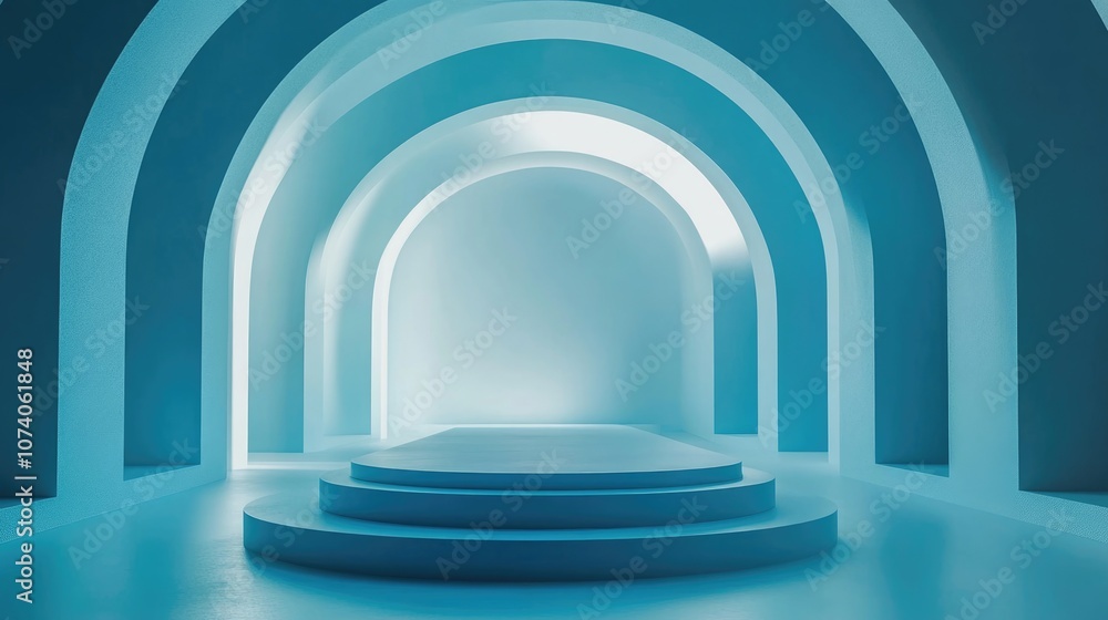 Aufkleber abstract blue geometric background featuring a podium in a contemporary style 3d rendering