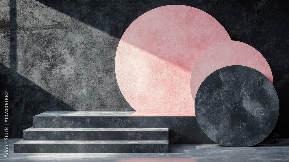 Poster 3d rendering of a podium featuring black and pink elements abstract geometric design of a blank podi