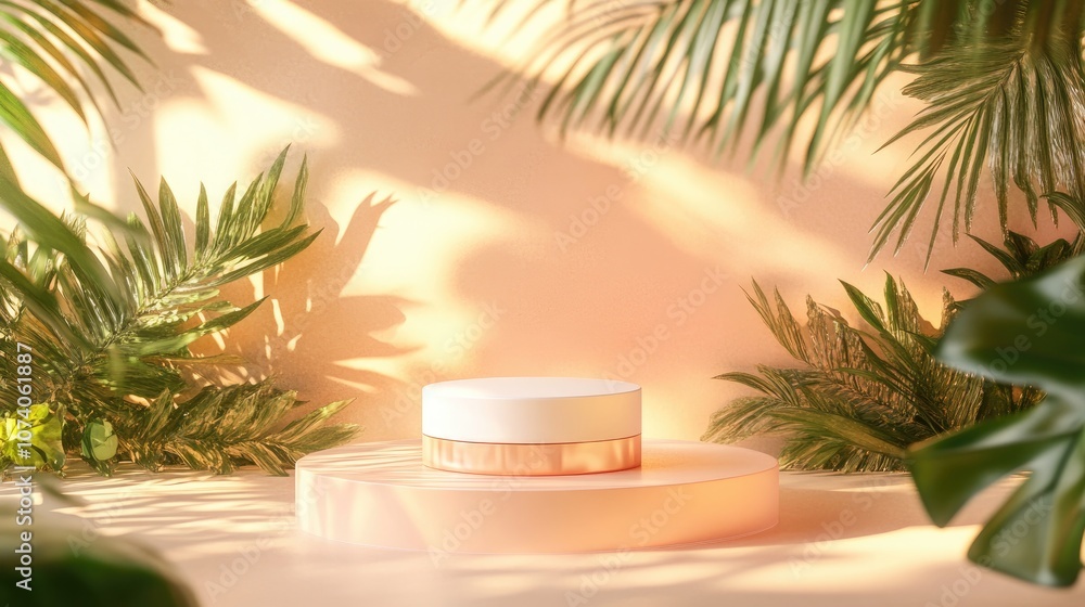 Aufkleber 3d podium mockup featuring a cosmetic concept with a summer theme geometric shapes and an abstract b
