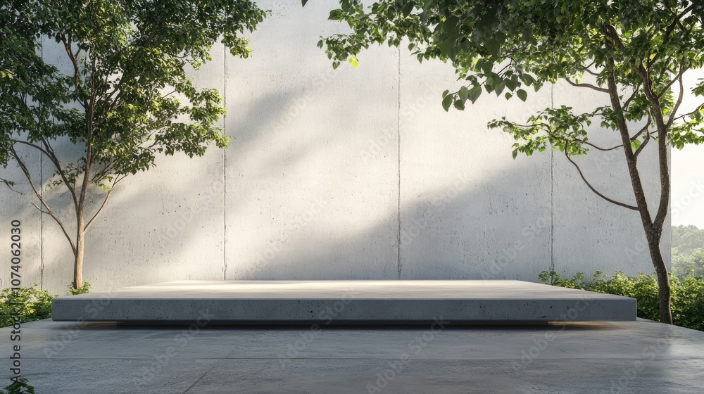 Leinwandbilder 3D rendering of a landscape layout featuring an empty concrete texture podium for product presentation template