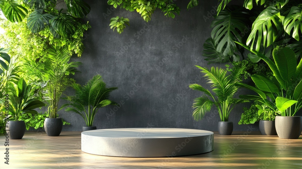 Aufkleber 3d rendering illustration of a blank podium display for product showcase with a natural backdrop
