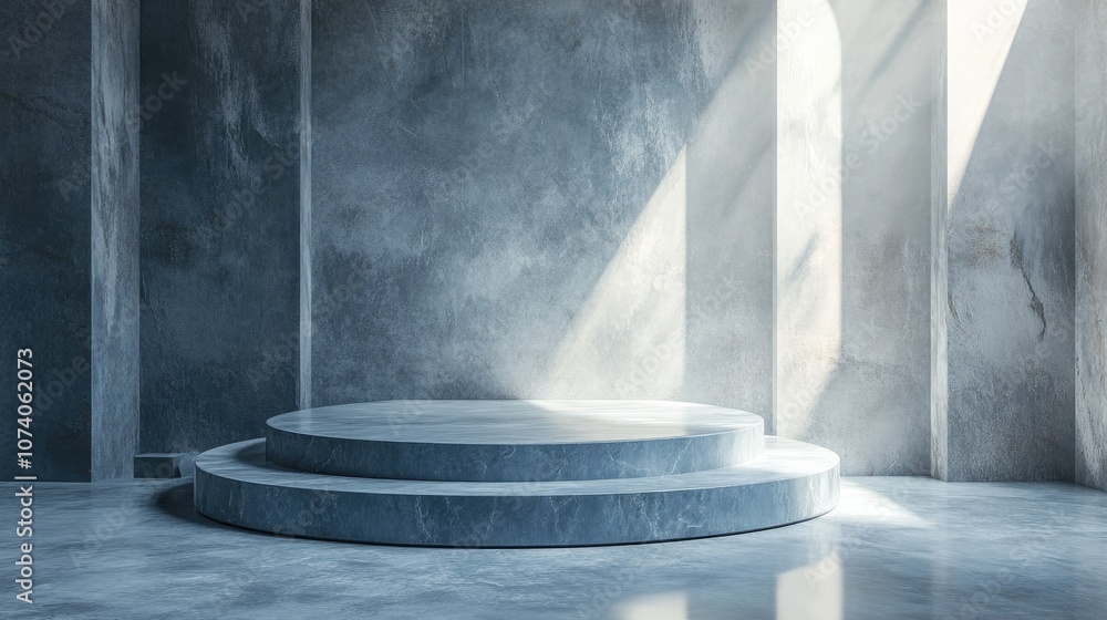 Poster abstract background featuring a podium and wall scene created through 3d illustration and rendering