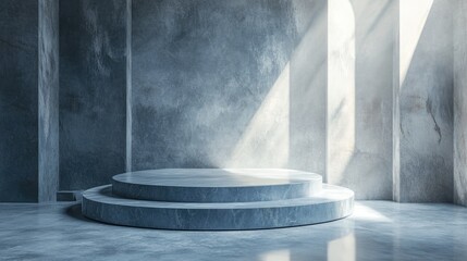 Abstract background featuring a podium and wall scene created through 3D illustration and rendering