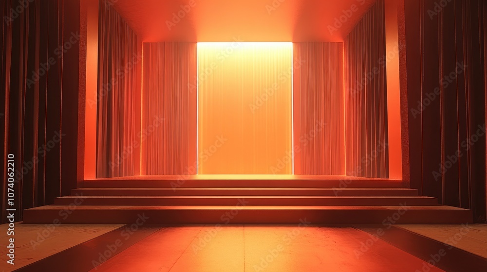 Poster an empty stage within a room rendered in 3d digital illustration
