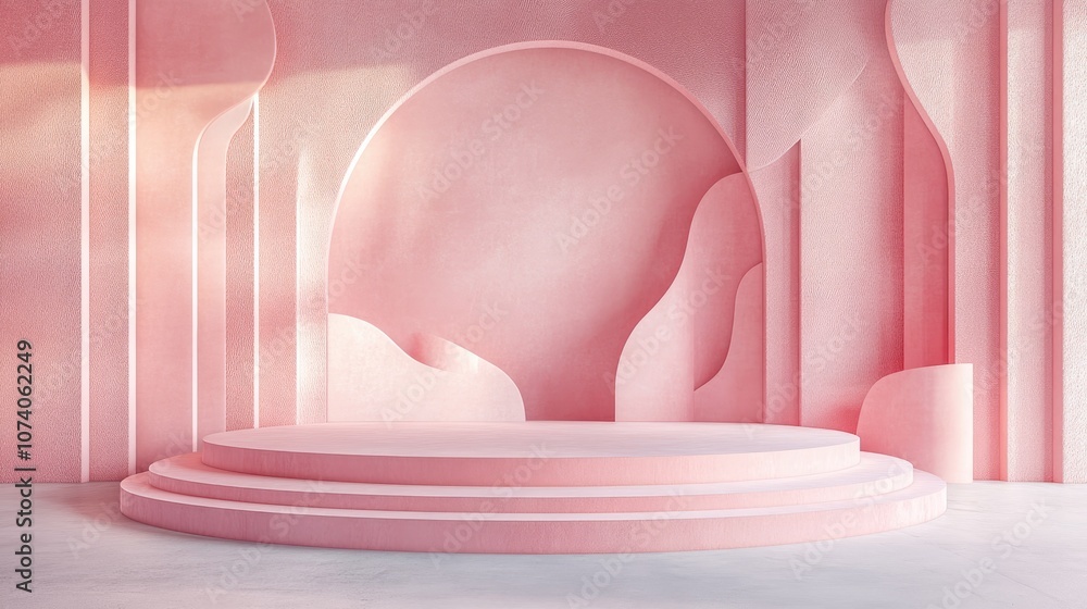 Poster Product showcase stand with a pink abstract backdrop 3D rendering