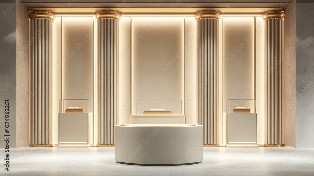 Aufkleber Stunning and sophisticated backdrop featuring a pedestal and display case 3D illustration 3D rendering