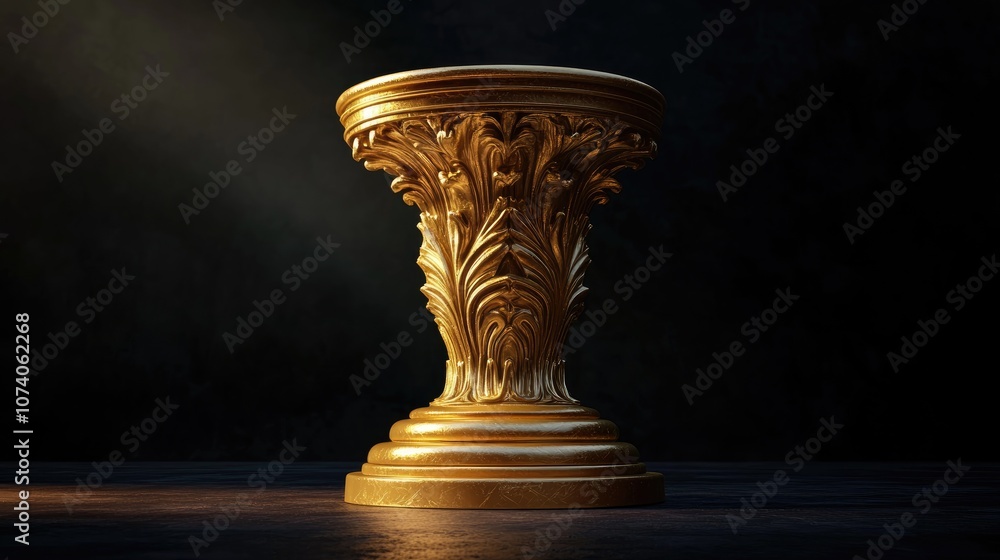 Aufkleber High quality golden pedestal isolated on a dark background created using 3D rendering techniques